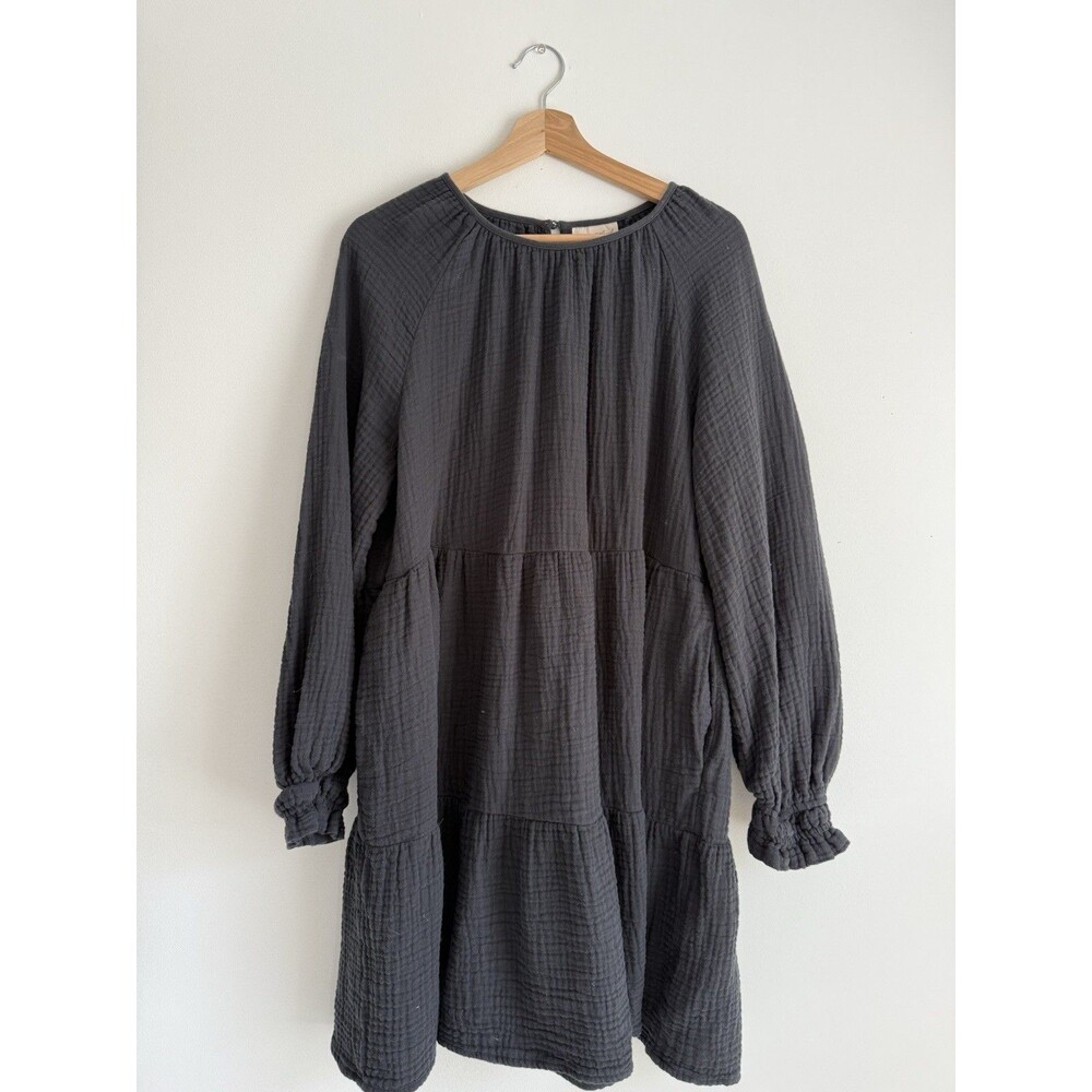 Universal Thread Black Cotton Gauze Dress | Size L | Long Sleeve Tiered Midi